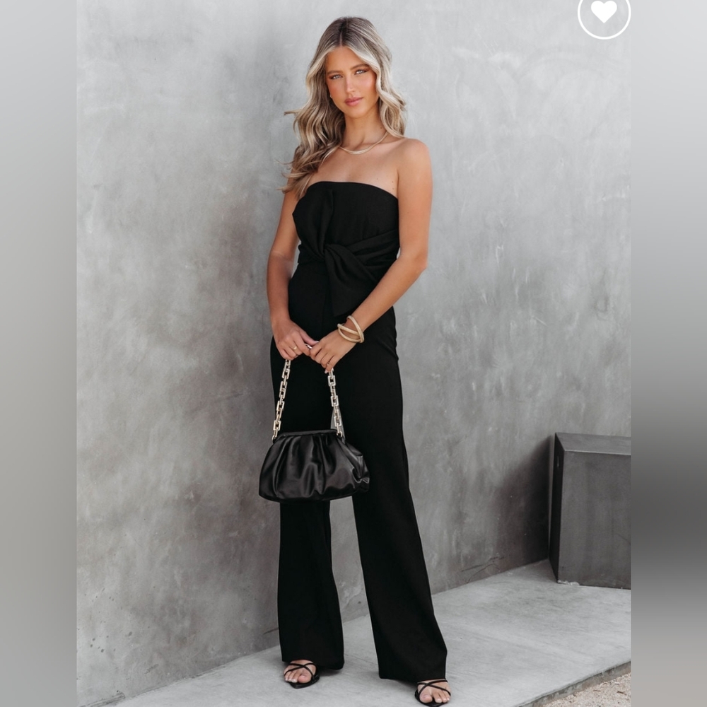 Vici Black Bow Strapless Jumpsuit NWT - Picture 10 of 11